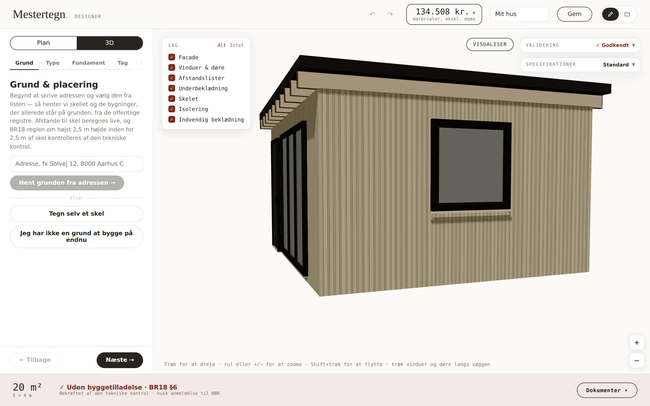 Mestertegn i 3D: anneks med lærkebeklædning, lag-panel og levende materialepris